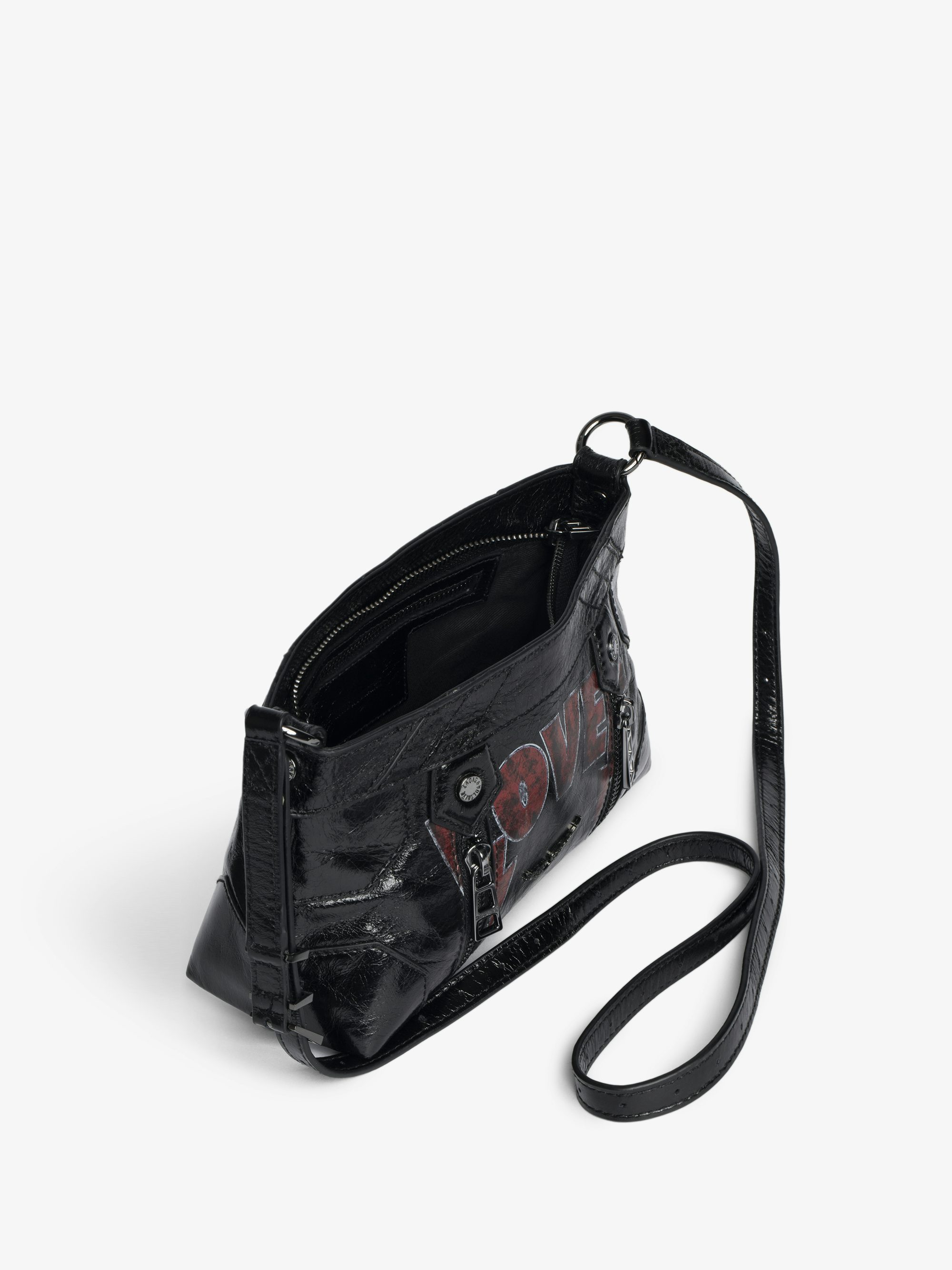 Sunny Mood Punk Bag - Small vintage-inspired patent leather bag with adjustable shoulder strap and punk wings and tag signature.